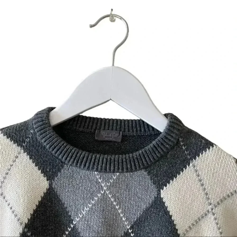 John Galt California Cotton Blend Grey Argyle Golf Long Sleeves Men’s Sweater M